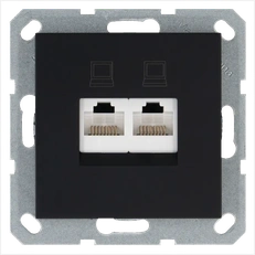 Изображение Интернет-розетка RJ45 двойная с накладкой 6 категория, цвет черный матовый (soft touch)